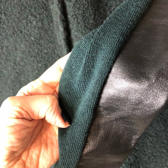 Space Couture Italy Sz 40 S Knit Coat Wool Alpaca Leather Green Assymetric hem - Picture 8 of 12